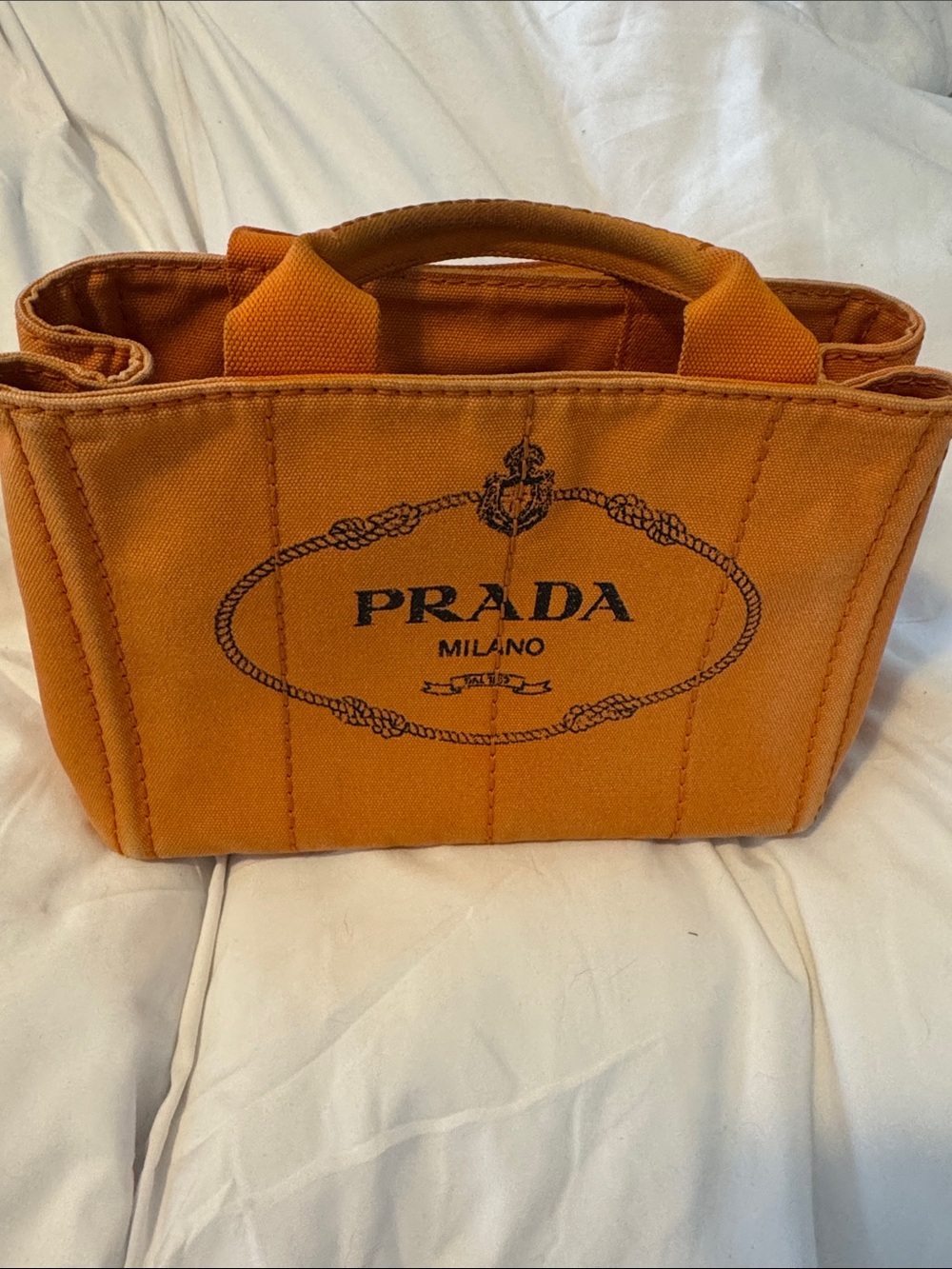 Prada Orange Canvas Messenger Tote Bag